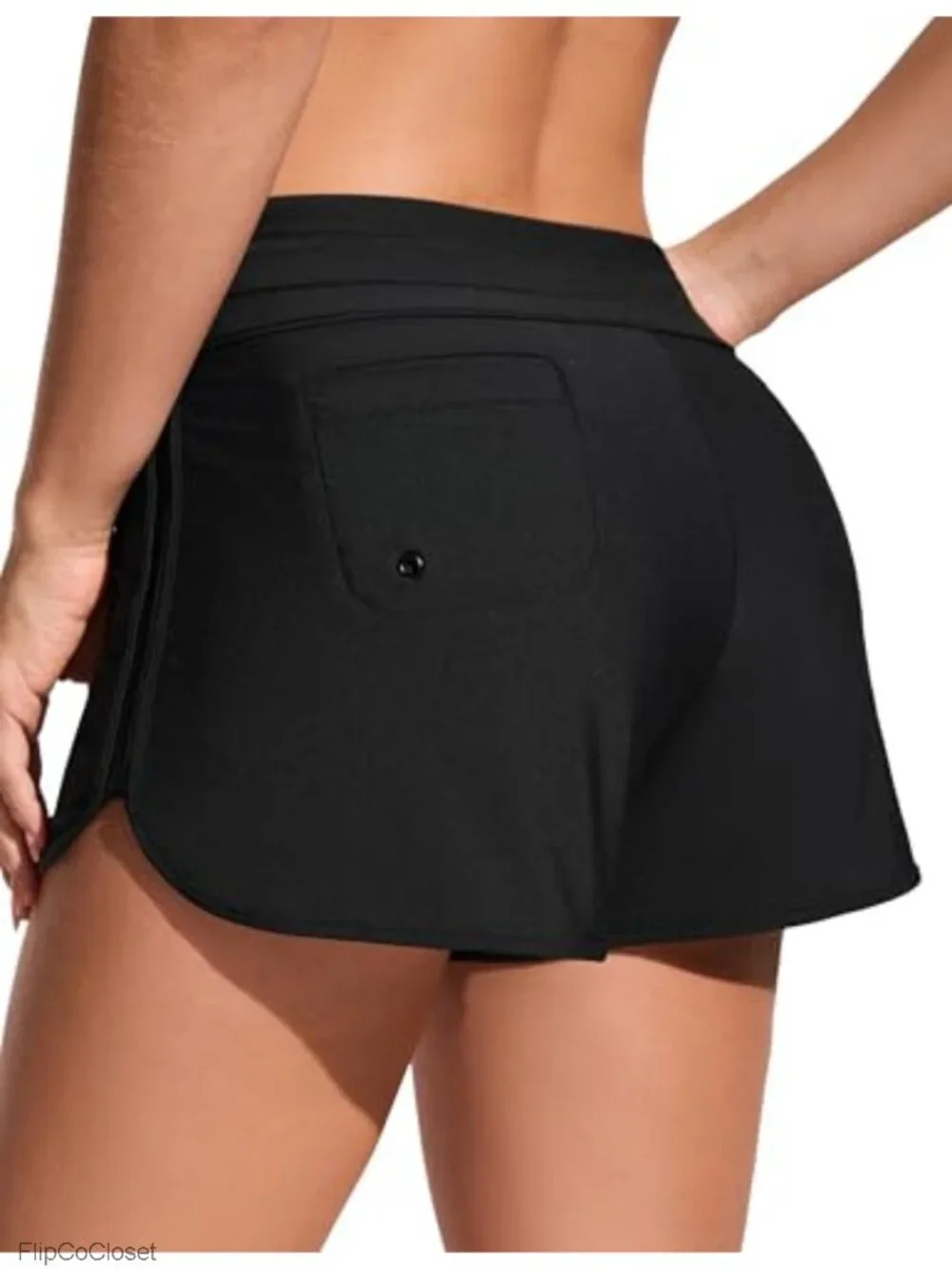 High Waisted Dolphin Hem Swim Shorts with Built-in Briefs, Quick-Dry